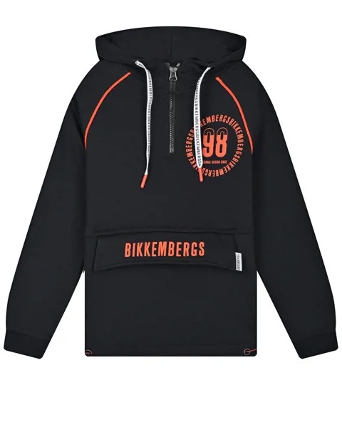 Черная толстовка-худи с застежкой на молнию Bikkembergs детская