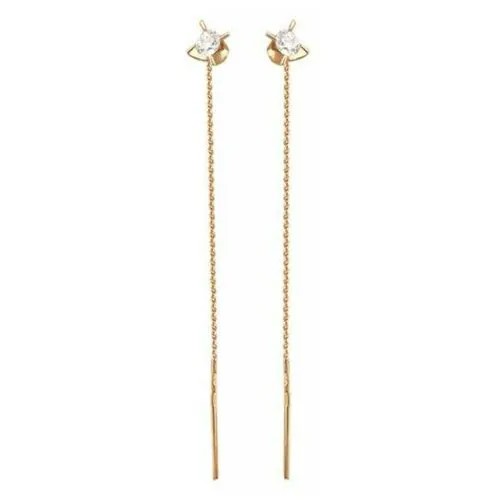 Серьги цепочки Эстет 01С117249, красное золото, 585 проба, фианит, бесцветный