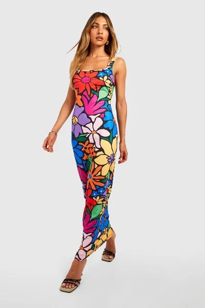 Платье макси с цветочным вырезом Boohoo, разноцветный