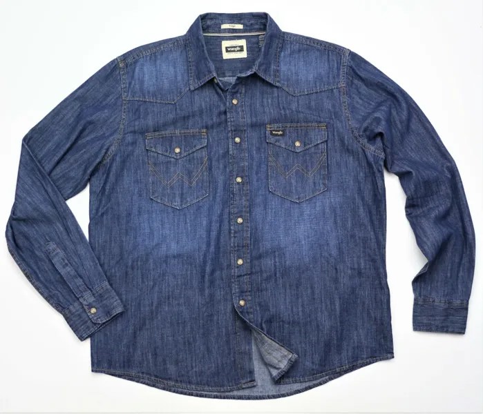 New Wrangler Джинсовая рубашка стандартного кроя, мужская из 100% хлопка, размеры S-XXL