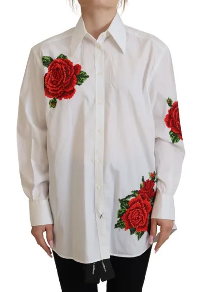 DOLCE - GABBANA Топ Белая хлопковая рубашка с цветочной вышивкой IT36/US2/XXS 1500usd
