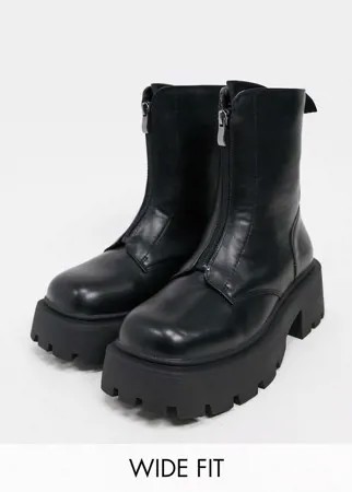 Черные ботинки для широкой стопы на молнии спереди, с утолщенной подошвой Truffle Collection-Черный