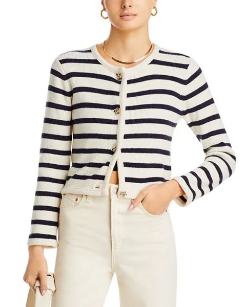 Кардиган Keene в полоску с круглым вырезом Derek Lam 10 Crosby, цвет Ivory/Cream