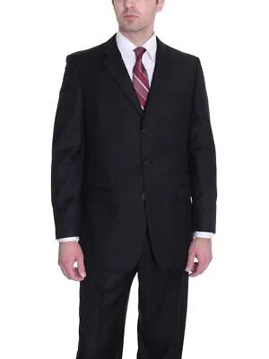 Мужской классический однотонный черный костюм из 2 предметов со складками и брюками спереди, шерстяной костюм с тремя пуговицами
