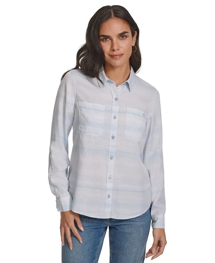 Классическая рубашка Petite на пуговицах спереди Calvin Klein Jeans, синий