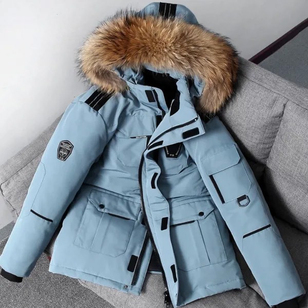 Новинка 2021, брендовая зимняя мужская куртка с меховым воротником, плотное теплое зимнее пальто, Мужская винтажная канадская пуховая куртка,...