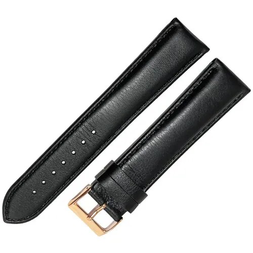 Мила 1070-223-201 XL Черный кожаный ремень для наручных часов из натуральной кожи 22 х20 мм XL длинный гладкий