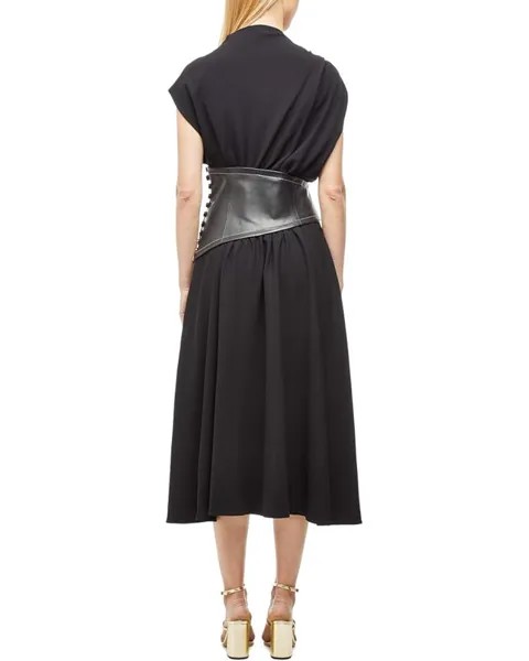 Платье Proenza Schouler Crepe Asymmetrical Dress with Leather Waistband, цвет Black/Black