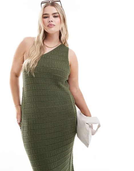 Платье макси на одно плечо крючком ASOS DESIGN Curve