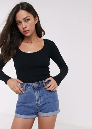 Лонгслив с круглым вырезом из вафельного трикотажа Hollister-Белый