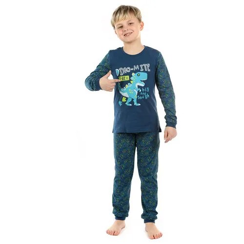 Пижама N.O.A., брюки, без карманов, на резинке, манжеты, размер 158 (46), синий