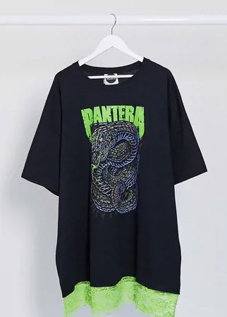 Платье-футболка в стиле oversized с принтом и неоновым кружевом Milk It Vintage-Черный