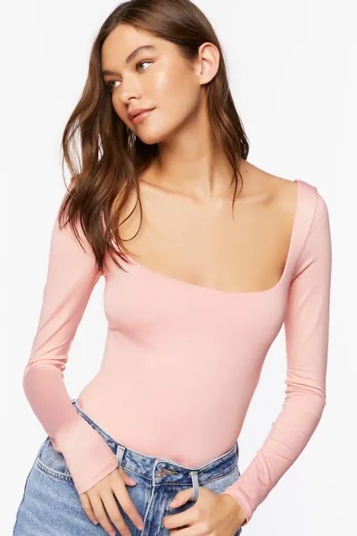 Боди с длинными рукавами Forever 21, роза