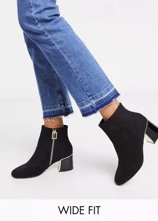 Черные ботинки на каблуке для широкой стопы River Island-Черный