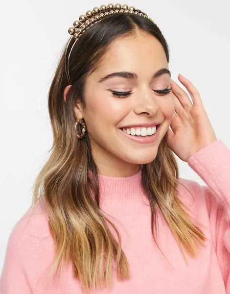 Золотистый ободок в два ряда с шариками ASOS DESIGN-Золотой