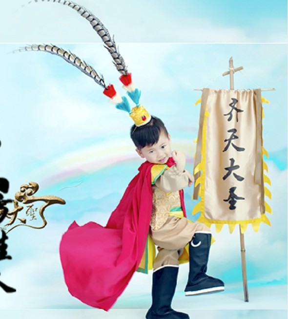 QiTianDaSheng, король обезьяны, паломничество на запад, костюм маленького мальчика, Древний китайский костюм, костюм для выставки, костюм для мальчика