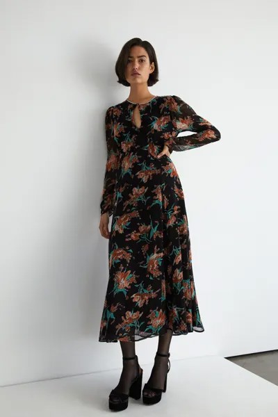 Шифоновое платье макси Petite Diamante с цветочным принтом Warehouse, черный
