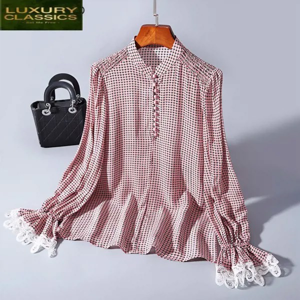 Шелковая блузка, Женские топы и блузки, Весенняя корейская модная одежда, элегантные женские рубашки, уличная одежда, блузы LWL1620