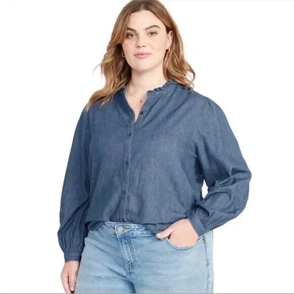 Джинсовая рубашка из шамбре Old Navy с рюшами, размер XL