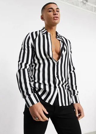 Рубашка из вискозы в черно-белую полоску Devils Advocate-Черный цвет