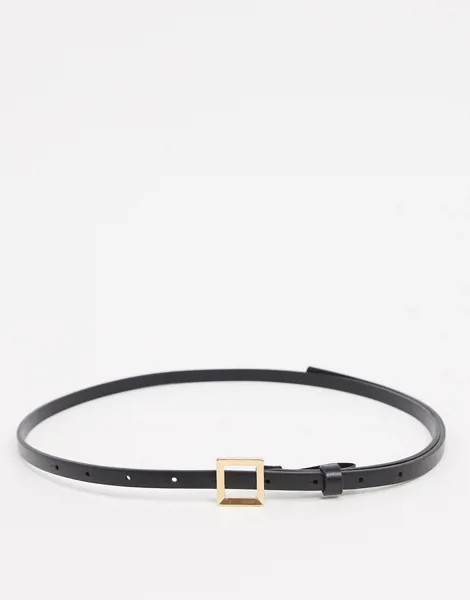 Черный узкий ремень с квадратной пряжкой ASOS DESIGN