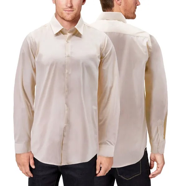 Мужская кремовая классическая рубашка с длинным рукавом и пуговицами, однотонная приталенная классическая рубашка