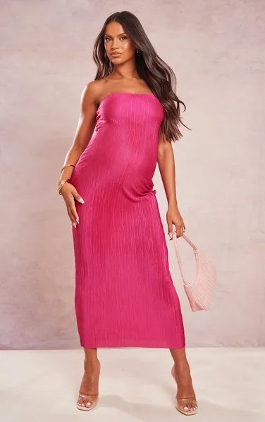 PrettyLittleThing Ярко-розовое плиссированное платье-бандо мидакси для беременных