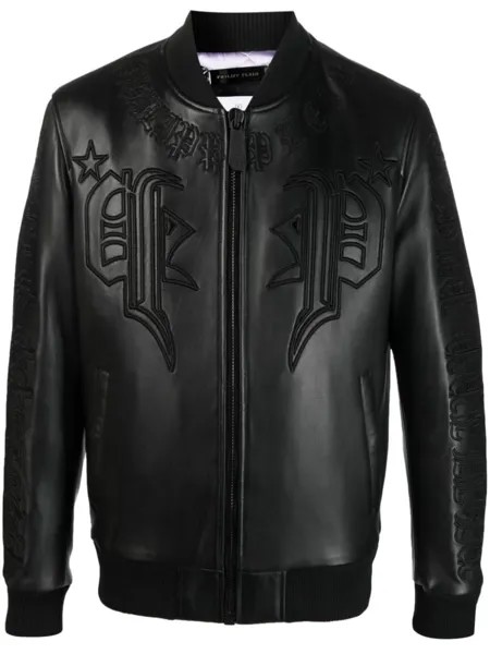 Philipp Plein кожаный бомбер, черный