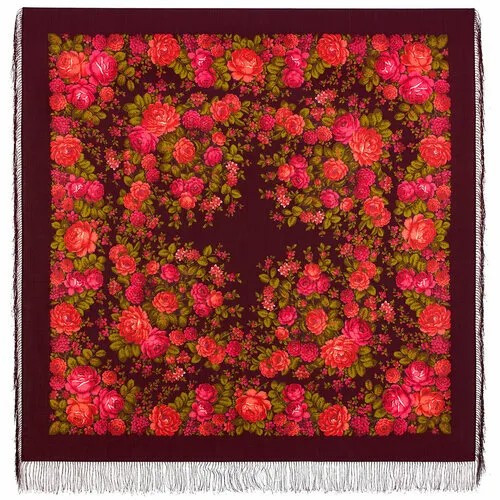 Платок Павловопосадская платочная мануфактура,146х146 см, красный, бордовый