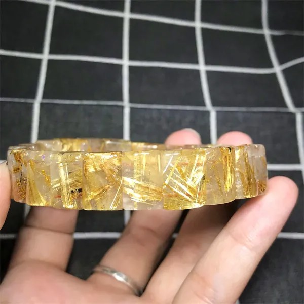 Топ натуральный Золотой рутилированный кварцевый браслет ювелирные изделия для женщин мужчин бразильский титановый Кристалл 13x10 мм бусины стрейч браслет AAAAA