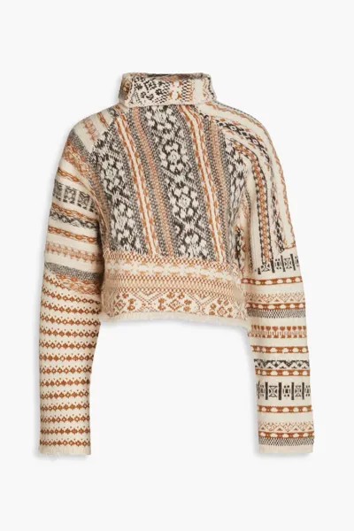 Укороченный свитер-водолазка жаккардовой вязки из смесовой шерсти Rag & Bone, коричневый