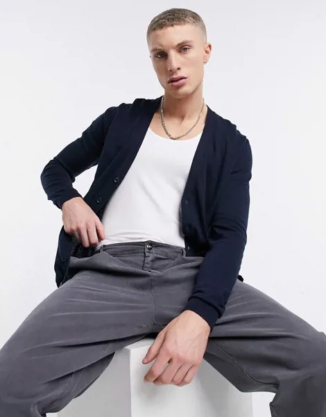 Темно-синий трикотажный кардиган из хлопка ASOS DESIGN
