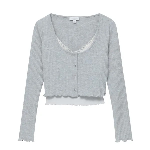 Лонгслив Pull&Bear Double, серый
