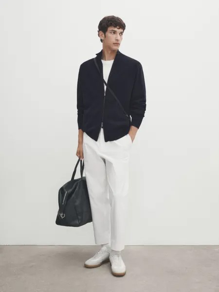 Трикотажный кардиган milano с вырезом и молнией Massimo Dutti, темно-синий