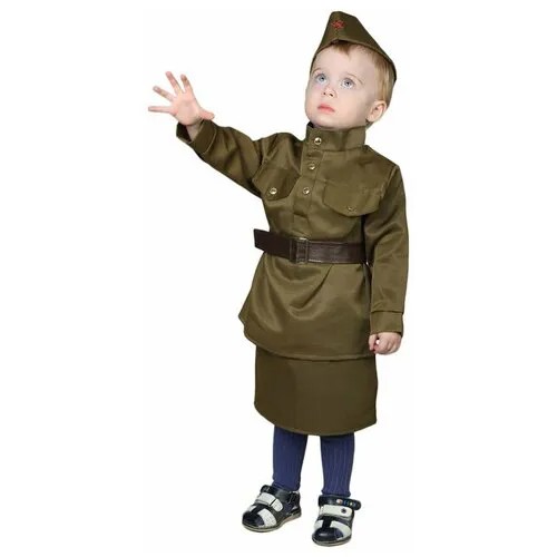 Карнавальный костюм Солдаточка-малютка , пилотка, гимнастёрка, ремень, юбка, 2-3 года, рост 94-104 см