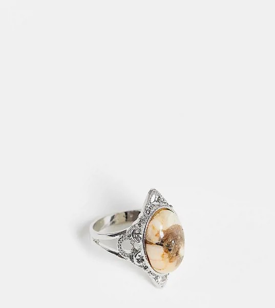 Серебристое массивное кольцо с орнаментом и камнем Reclaimed Vintage Inspired-Серебристый