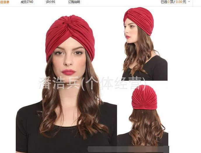 100 шт./лот индийская шапка, плиссированная повязка на голову, тюрбан, эластичные повязки, шапки для женщин, простые хиджаб, облегающие шапки