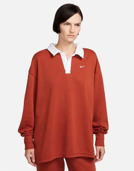 Рубашка-поло свободного кроя с длинными рукавами Nike Essential оранжевого цвета — RED