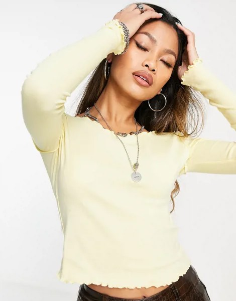 Лонгслив лимонового цвета с волнистыми краями Topshop-Желтый