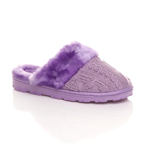 Блестящие вязаные тапочки на плоском каблуке-мюле AJVANI, фиолетовый