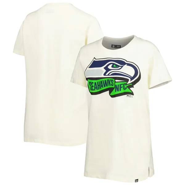 Женская кремовая футболка New Era Seattle Seahawks с хромированной боковой линией New Era