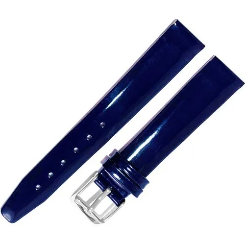 Ремешок 1603-01 (син) ЛАК Синий кожаный ремень 16 мм для часов наручных лаковый из натуральной кожи женский лакированный
