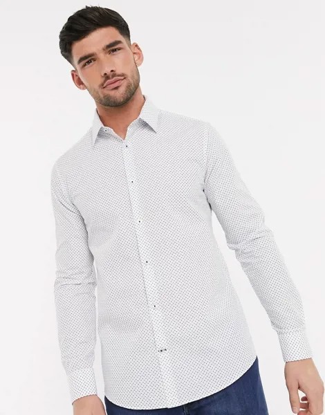 Белая узкая рубашка в горошек Burton Menswear-Белый