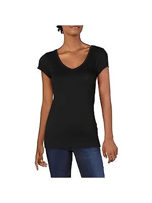 DOLAN Женская черная текстурированная футболка с вырезом в рубчик и коротким рукавом с v-образным вырезом L
