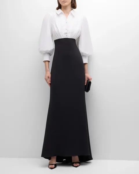 Платье-рубашка с блузоном и рукавами Badgley Mischka Collection, цвет White Black