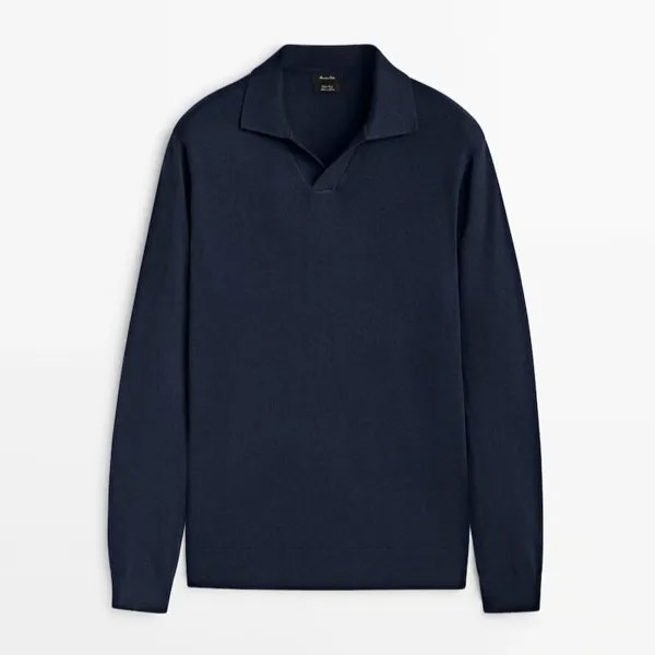 Свитер-поло Massimo Dutti Wool And Cotton Blend Knit, темно-синий