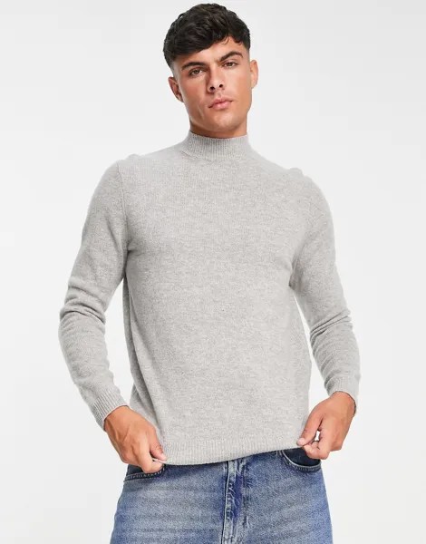 Светло-серая водолазка из овечьей шерсти ASOS DESIGN