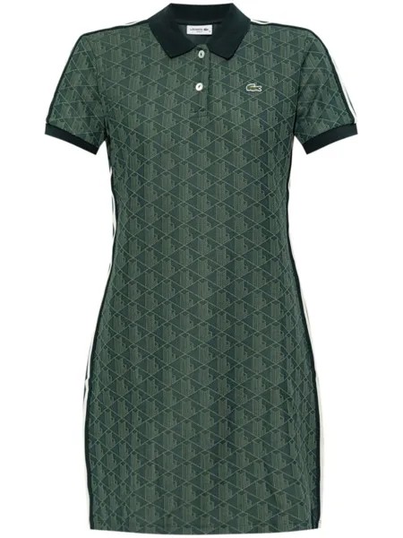 Lacoste платье-поло с монограммой и жаккардом, зеленый