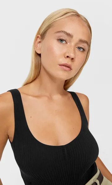 Stradivarius Бесшовное Боди На Бретелях Черный Xs