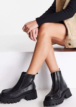 Черные ботинки-лоферы на массивной подошве с эффектом змеиной кожи ASOS DESIGN Wide Fit Anaconda-Черный цвет
